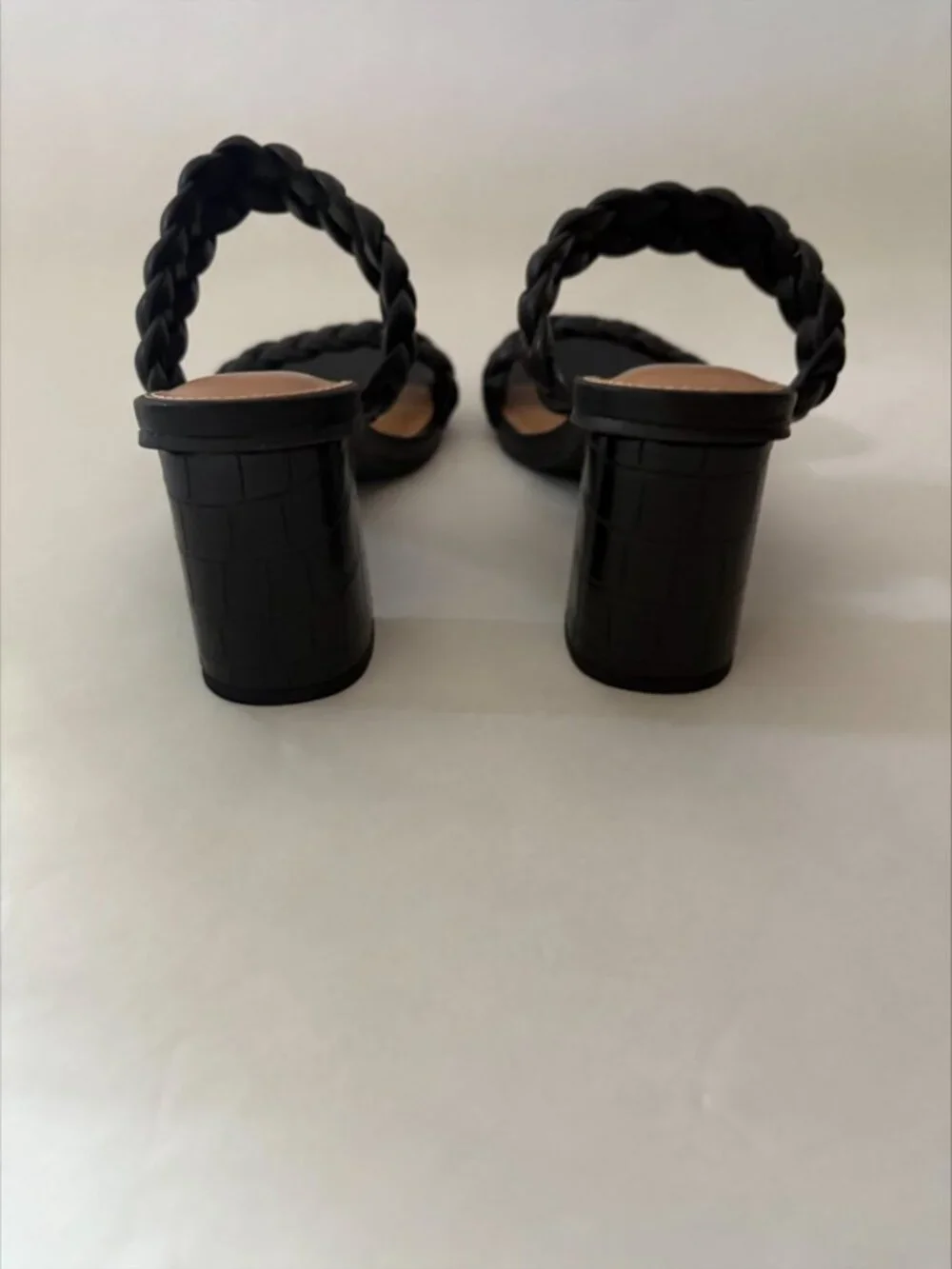 New Dolce Vita Black Braided Leather Slides Block Heels Size 8.5